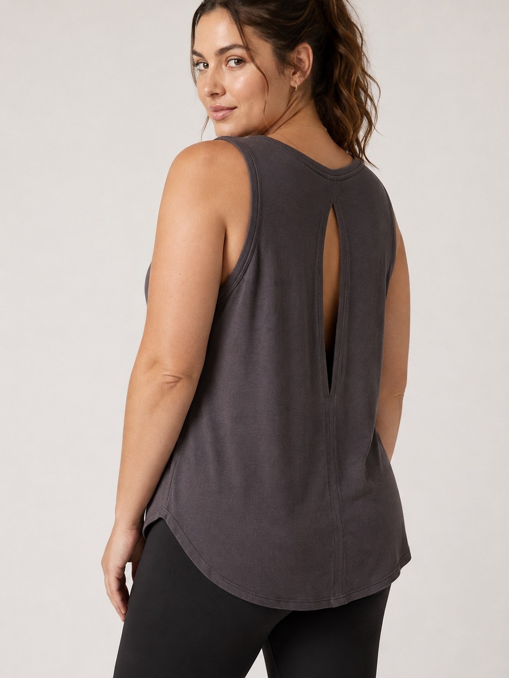 Athleta Charcoal Sleeveless Muscle Tee with Keyhole Back